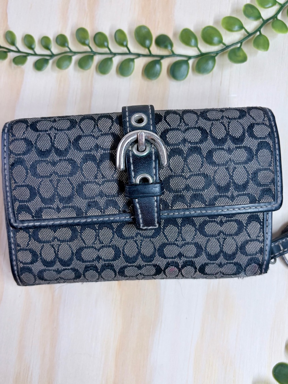 Vintage Coach Signature Canvas Buckle Wallet 6682 Brown Black Key Ring Y2K